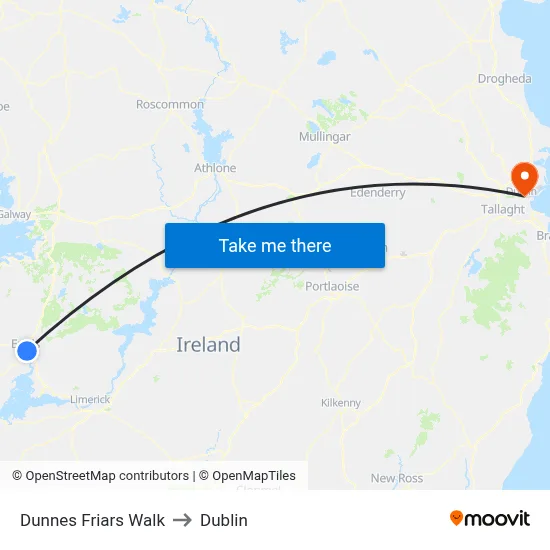 Dunnes Friars Walk to Dublin map