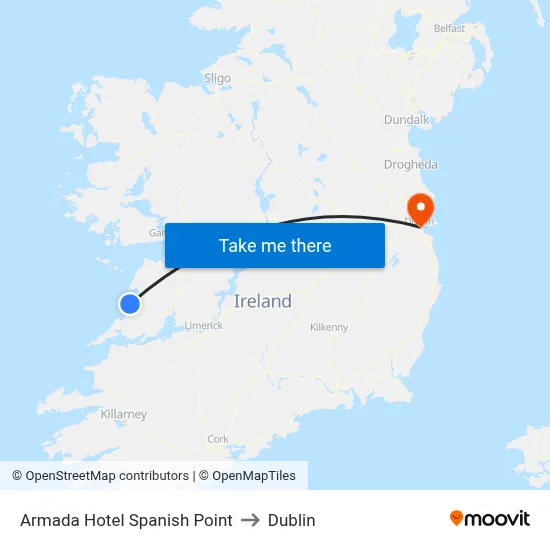 Armada Hotel Spanish Point to Dublin map
