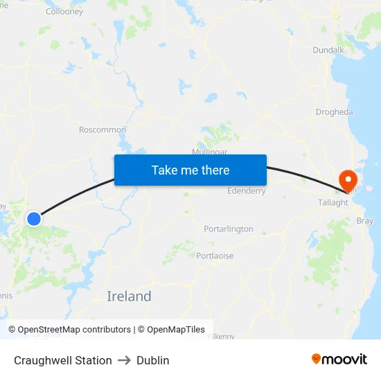 Craughwell Station to Dublin map