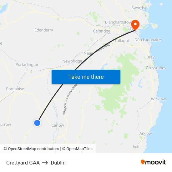 Crettyard GAA to Dublin map