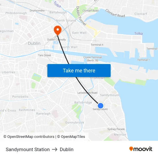 Sandymount Station to Dublin map