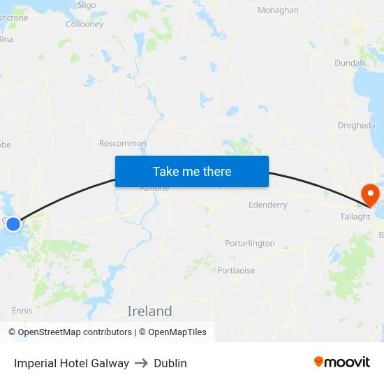 Imperial Hotel Galway to Dublin map
