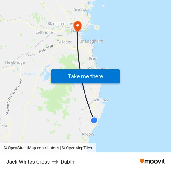 Jack Whites Cross to Dublin map