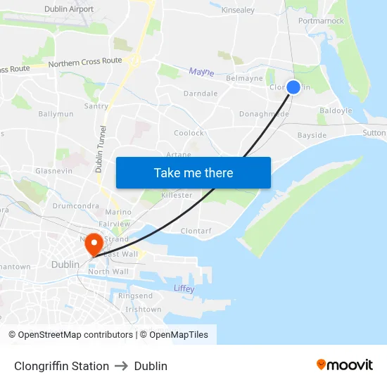 Clongriffin Station to Dublin map