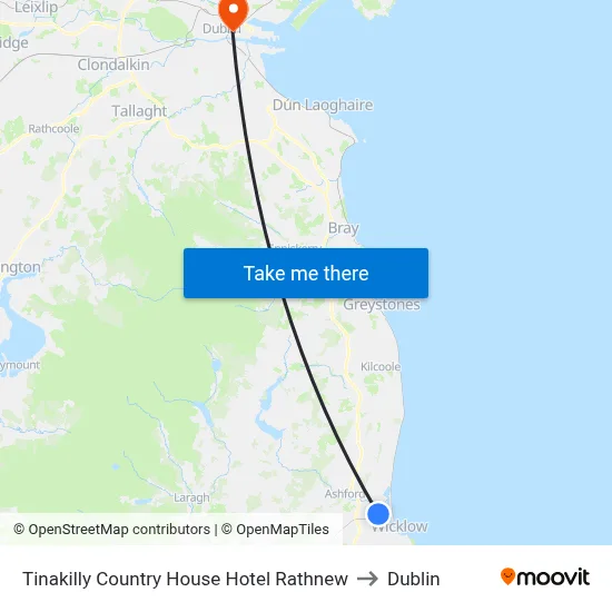 Tinakilly Country House Hotel Rathnew to Dublin map
