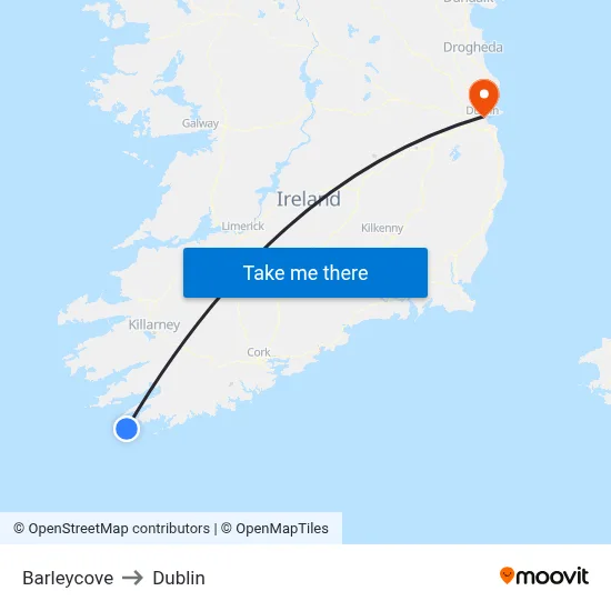 Barleycove to Dublin map