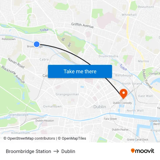 Broombridge Station to Dublin map