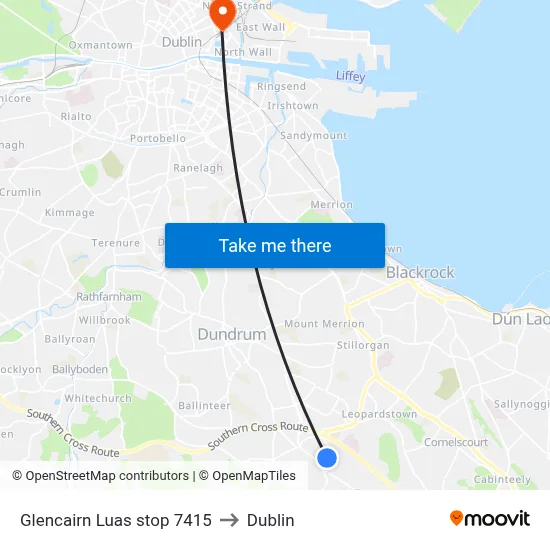 Glencairn Luas stop 7415 to Dublin map