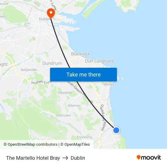 The Martello Hotel Bray to Dublin map
