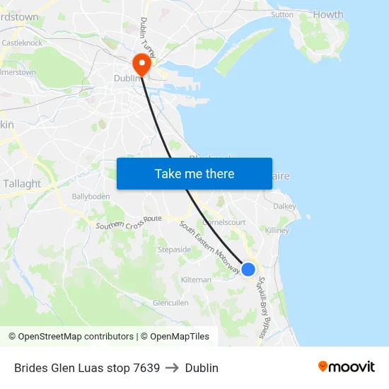 Brides Glen Luas stop 7639 to Dublin map