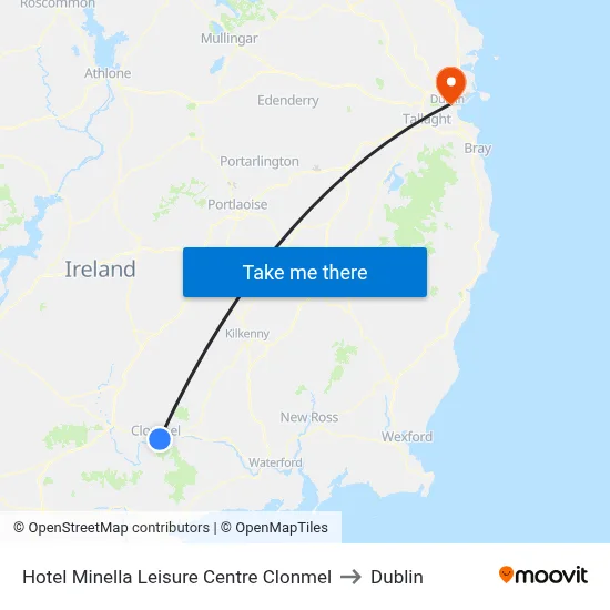 Hotel Minella Leisure Centre Clonmel to Dublin map