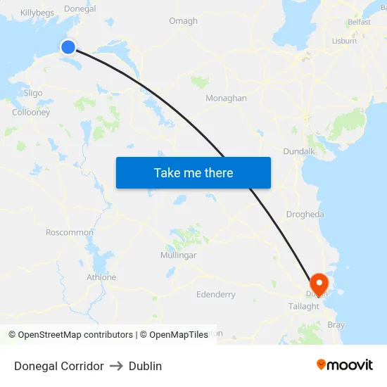 Donegal Corridor to Dublin map