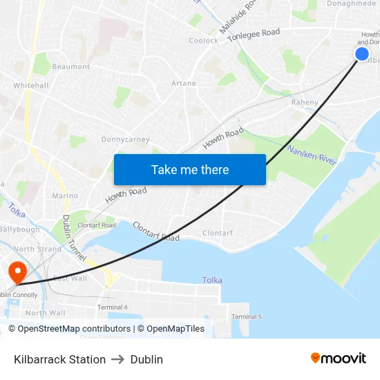 Kilbarrack Station to Dublin map