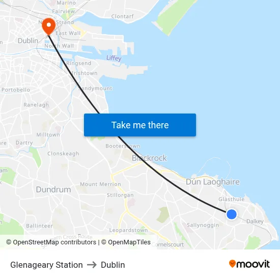 Glenageary Station to Dublin map