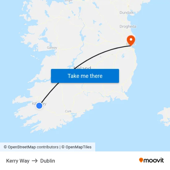 Kerry Way to Dublin map