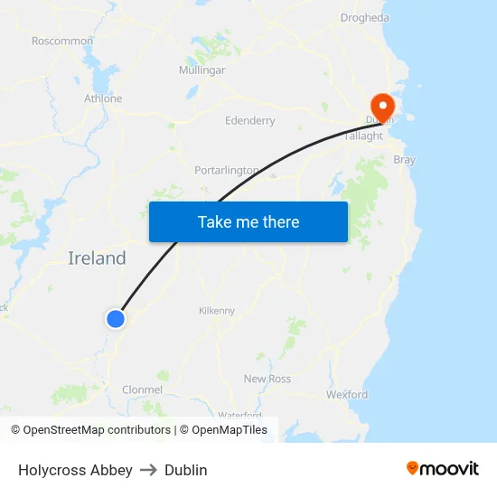 Holycross Abbey to Dublin map
