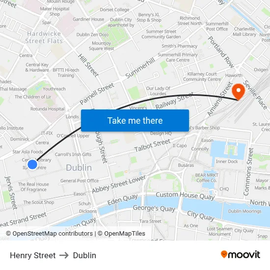 Henry Street to Dublin map