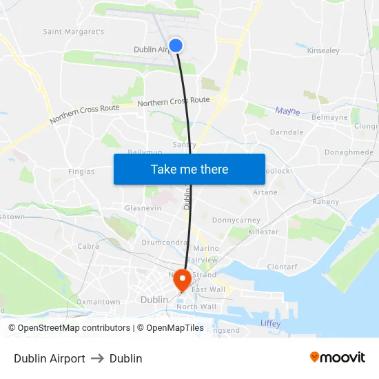 Dublin Airport to Dublin map