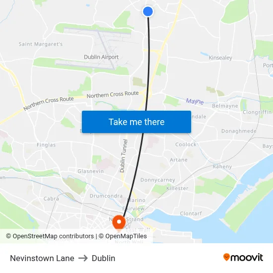Nevinstown Lane to Dublin map