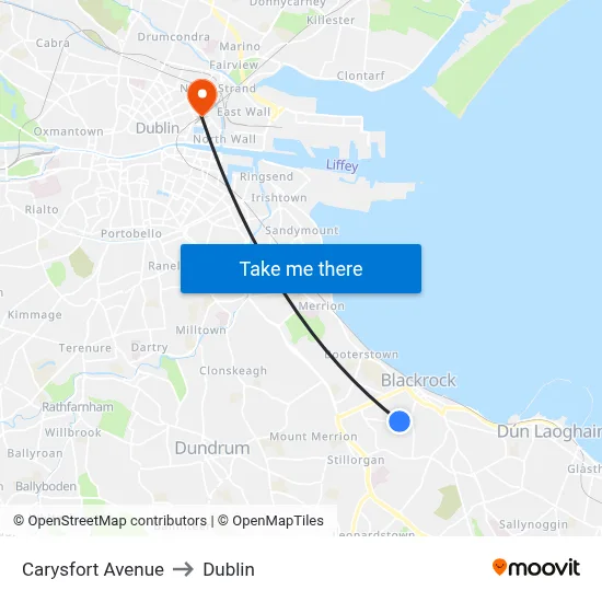 Carysfort Avenue to Dublin map