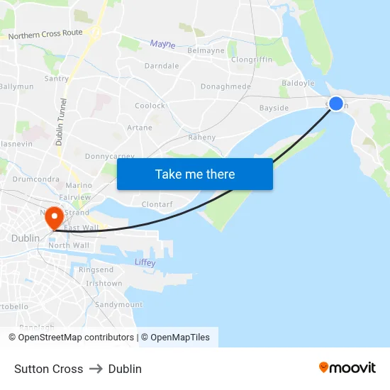 Sutton Cross to Dublin map
