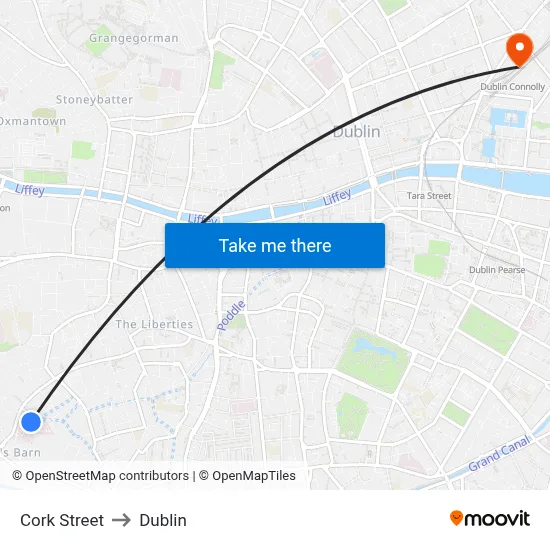 Cork Street to Dublin map