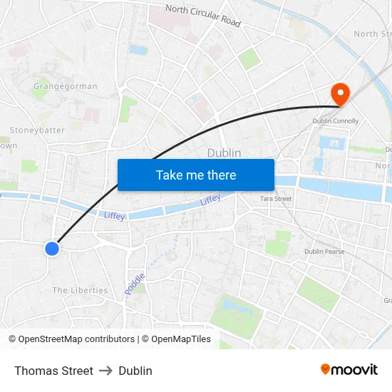 Thomas Street to Dublin map