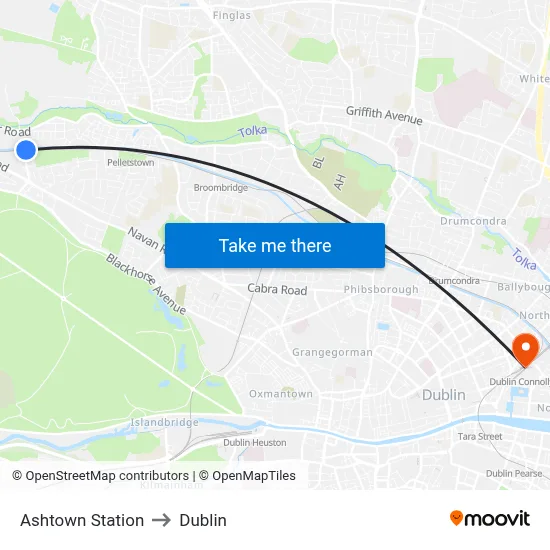 Ashtown Station to Dublin map