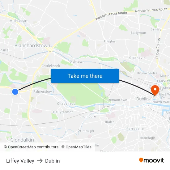 Liffey Valley to Dublin map