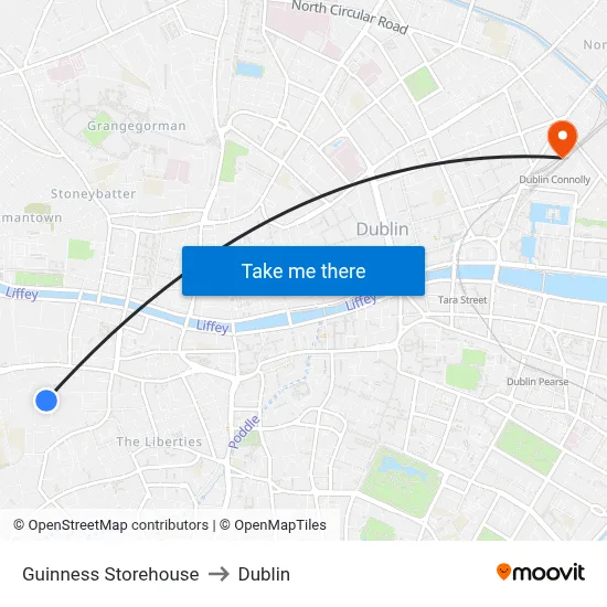 Guinness Storehouse to Dublin map
