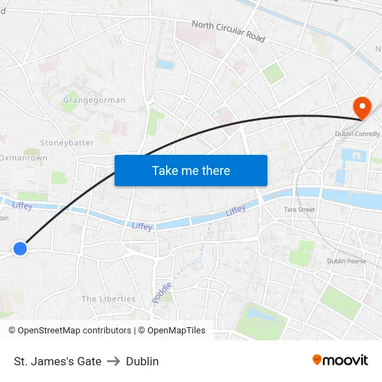 St. James's Gate to Dublin map