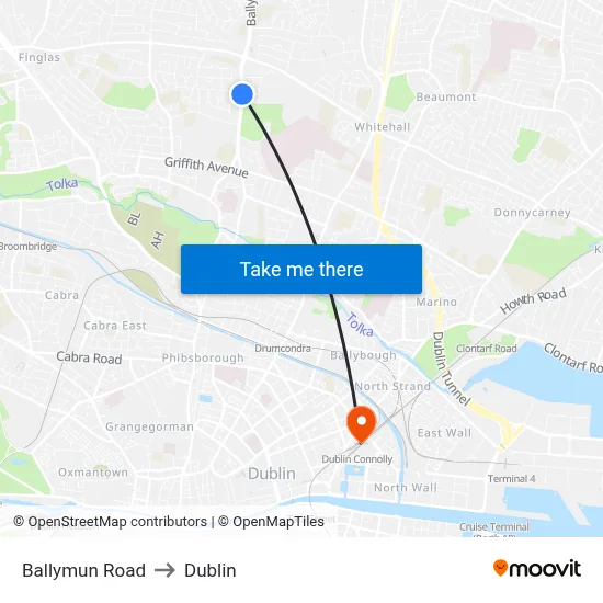 Ballymun Road to Dublin map