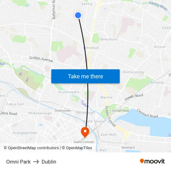 Omni Park to Dublin map