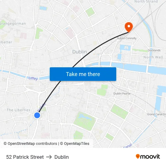 52 Patrick Street to Dublin map