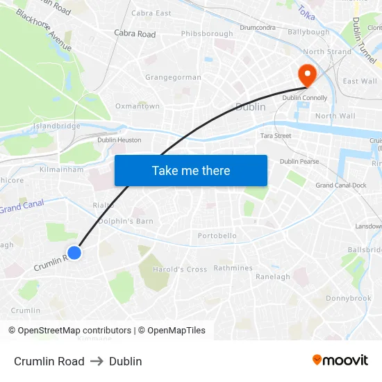 Crumlin Road to Dublin map