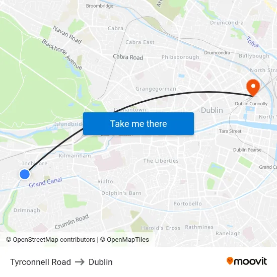 Tyrconnell Road to Dublin map