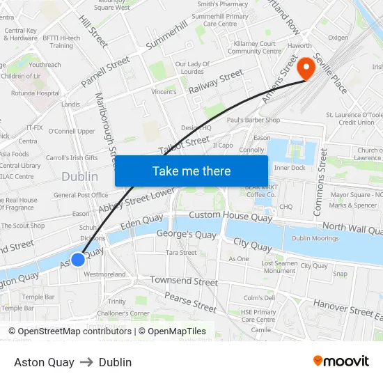 Aston Quay to Dublin map