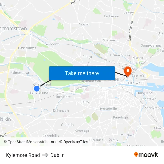 Kylemore Road to Dublin map