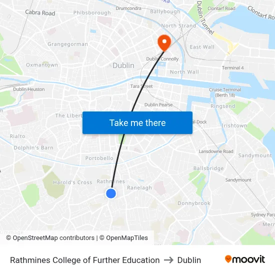 Rathmines College of Further Education to Dublin map