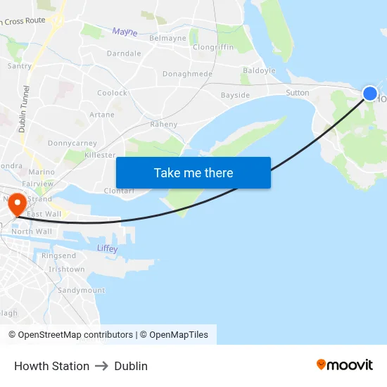 Howth Station to Dublin map