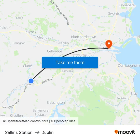 Sallins Station to Dublin map
