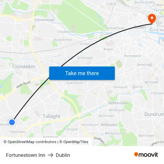 Fortunestown Inn to Dublin map