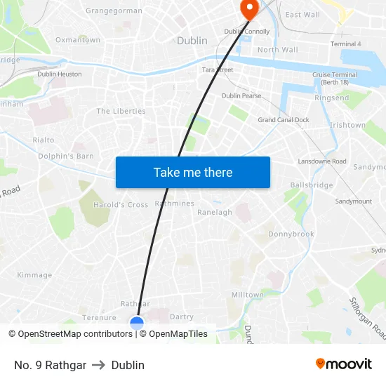No. 9 Rathgar to Dublin map