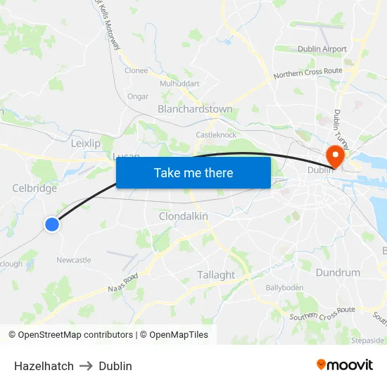 Hazelhatch to Dublin map