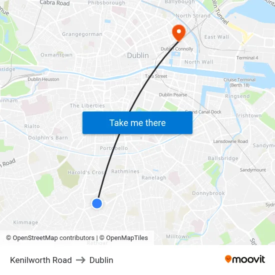 Kenilworth Road to Dublin map