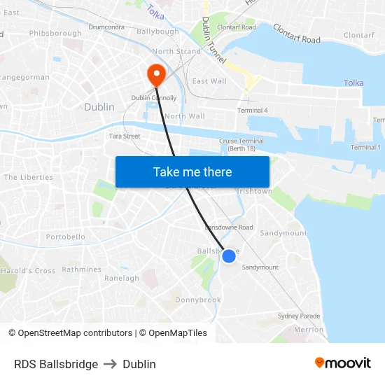 RDS Ballsbridge to Dublin map