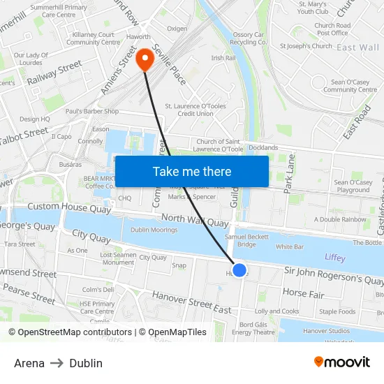 Arena to Dublin map