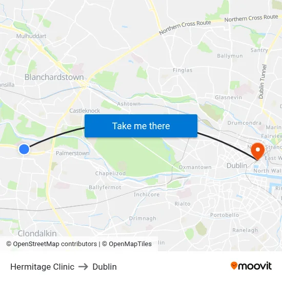 Hermitage Clinic to Dublin map