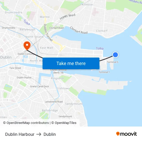 Dublin Harbour to Dublin map