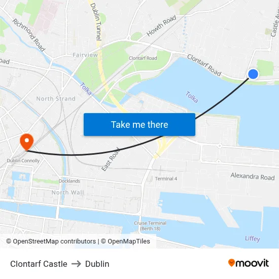 Clontarf Castle to Dublin map